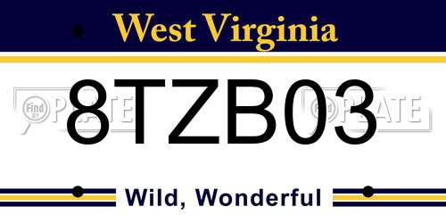 8TZB03 West Virginia License Plate