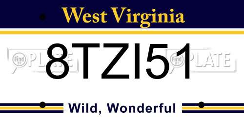 8TZI51 West Virginia License Plate