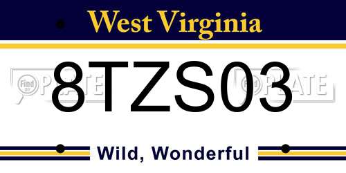8TZS03 West Virginia License Plate