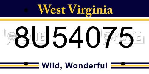8U54075 West Virginia License Plate