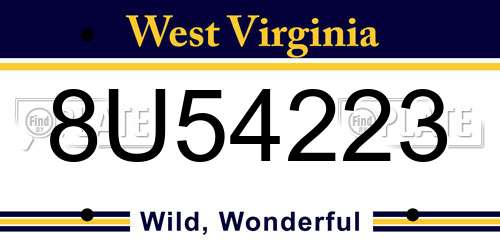 8U54223 West Virginia License Plate