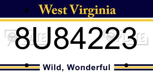 8U84223 West Virginia License Plate