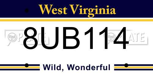8UB114 West Virginia License Plate