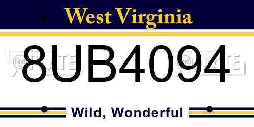 8UB4094 West Virginia License Plate
