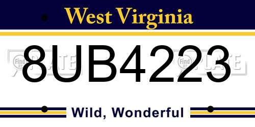 8UB4223 West Virginia License Plate
