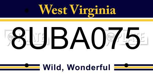 8UBA075 West Virginia License Plate