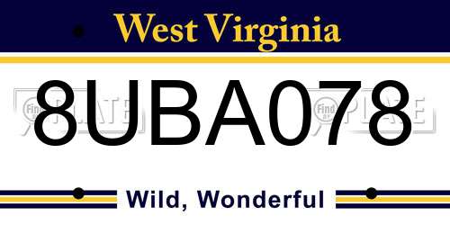 8UBA078 West Virginia License Plate