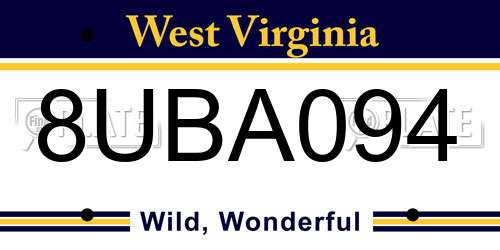 8UBA094 West Virginia License Plate