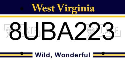 8UBA223 West Virginia License Plate