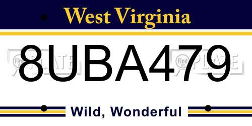 8UBA479 West Virginia License Plate