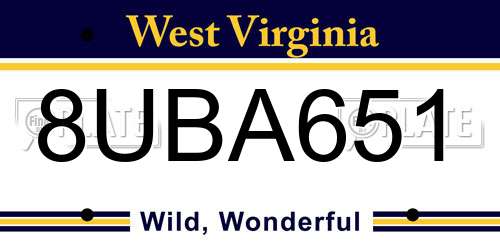 8UBA651 West Virginia License Plate