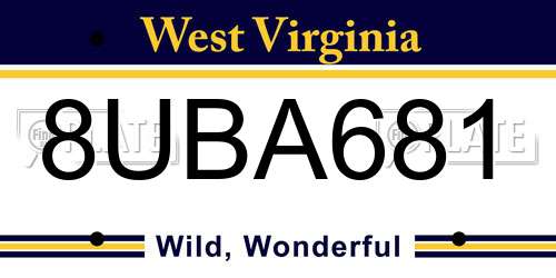 8UBA681 West Virginia License Plate