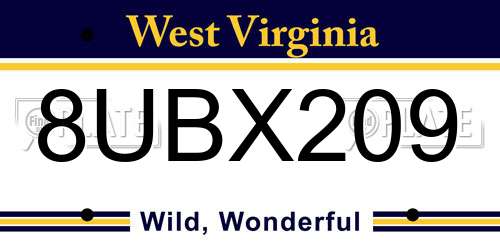 8UBX209 West Virginia License Plate