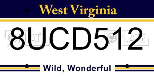 8UCD512 West Virginia License Plate