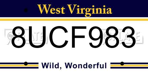 8UCF983 West Virginia License Plate