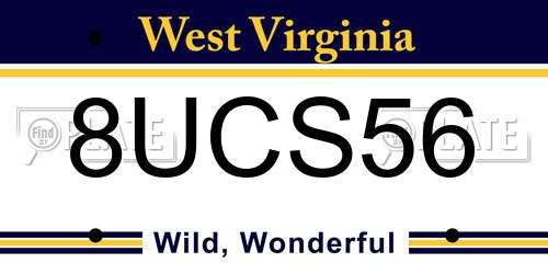 8UCS56 West Virginia License Plate