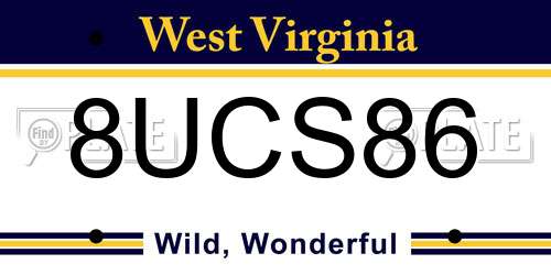 8UCS86 West Virginia License Plate