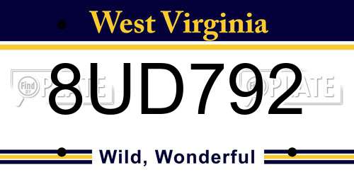 8UD792 West Virginia License Plate