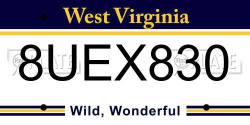 8UEX830 West Virginia License Plate