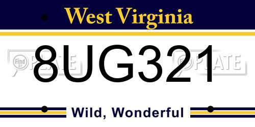 8UG321 West Virginia License Plate