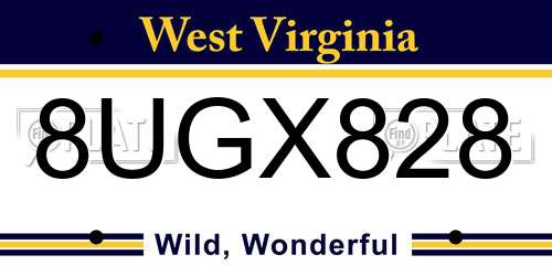 8UGX828 West Virginia License Plate