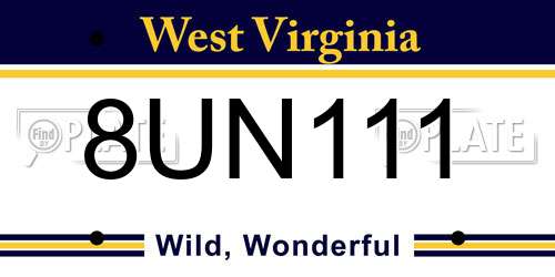 8UN111 West Virginia License Plate
