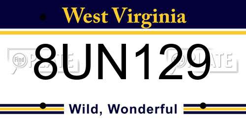 8UN129 West Virginia License Plate