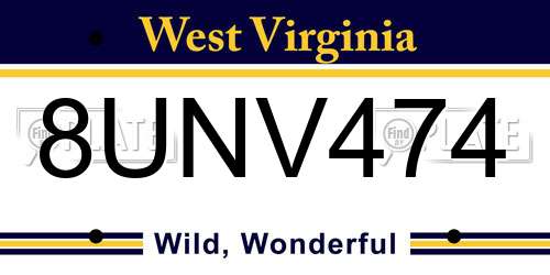 8UNV474 West Virginia License Plate
