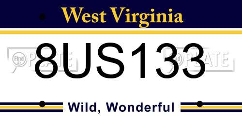 8US133 West Virginia License Plate