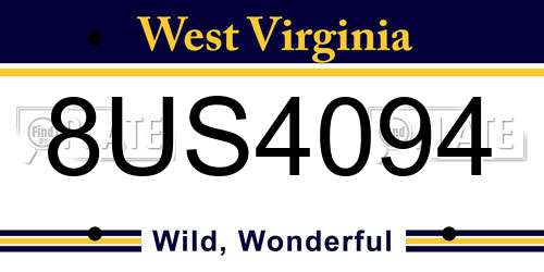 8US4094 West Virginia License Plate