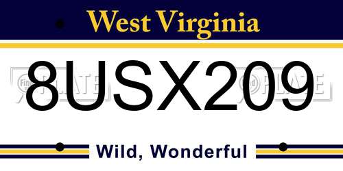 8USX209 West Virginia License Plate
