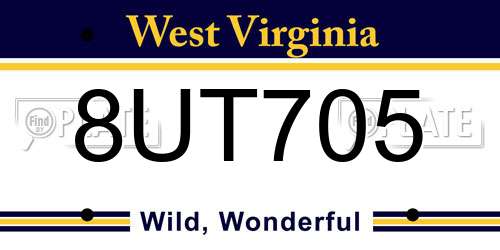 8UT705 West Virginia License Plate
