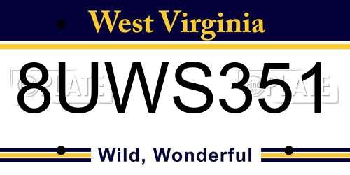 8UWS351 West Virginia License Plate