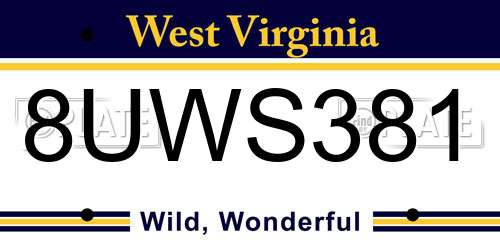 8UWS381 West Virginia License Plate