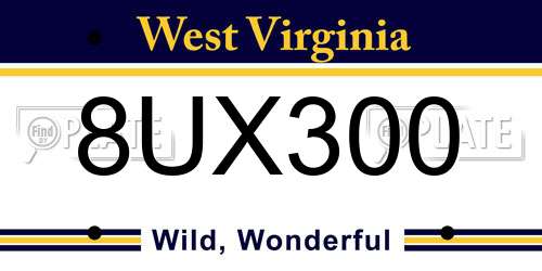 8UX300 West Virginia License Plate