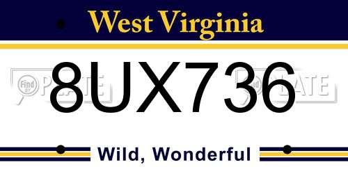 8UX736 West Virginia License Plate