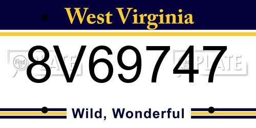 8V69747 West Virginia License Plate