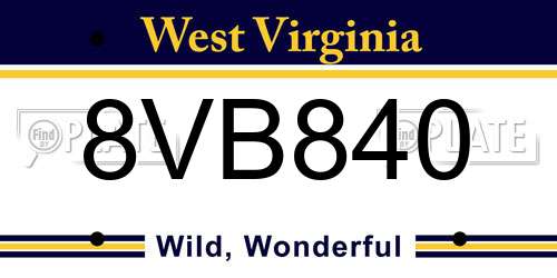 8VB840 West Virginia License Plate