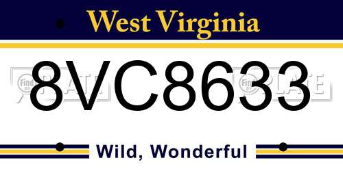 8VC8633 West Virginia License Plate