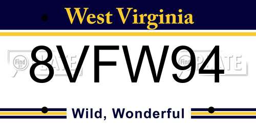 8VFW94 West Virginia License Plate