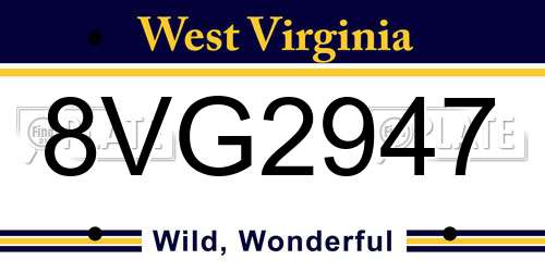 8VG2947 West Virginia License Plate