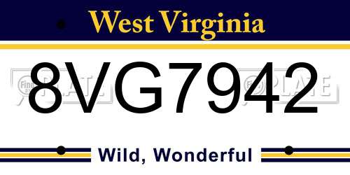 8VG7942 West Virginia License Plate
