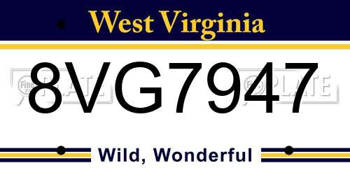8VG7947 West Virginia License Plate