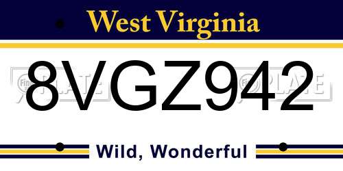 8VGZ942 West Virginia License Plate