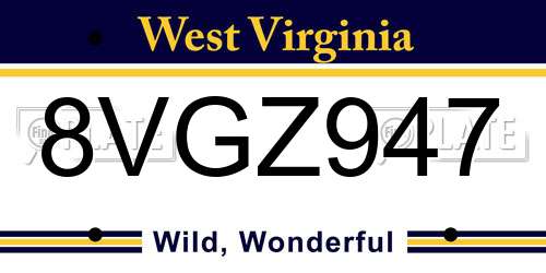 8VGZ947 West Virginia License Plate