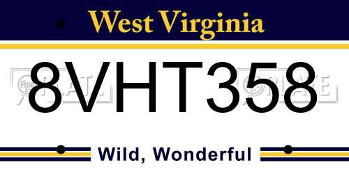 8VHT358 West Virginia License Plate