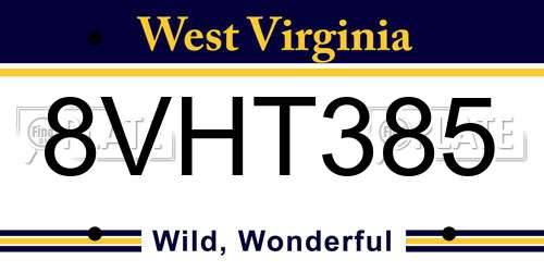 8VHT385 West Virginia License Plate