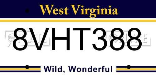 8VHT388 West Virginia License Plate