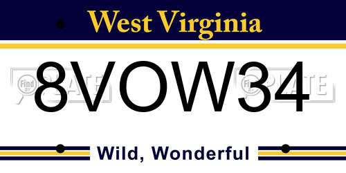 8VOW34 West Virginia License Plate