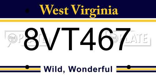 8VT467 West Virginia License Plate